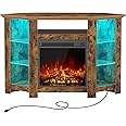 Seventable Fireplace Corner TV Stand for 43" 50" 55", 47 Inch TV Stand with Power Outlets and LED Lights, Rustic TV Console, Entertainment Center for Living Room,Rustic Brown