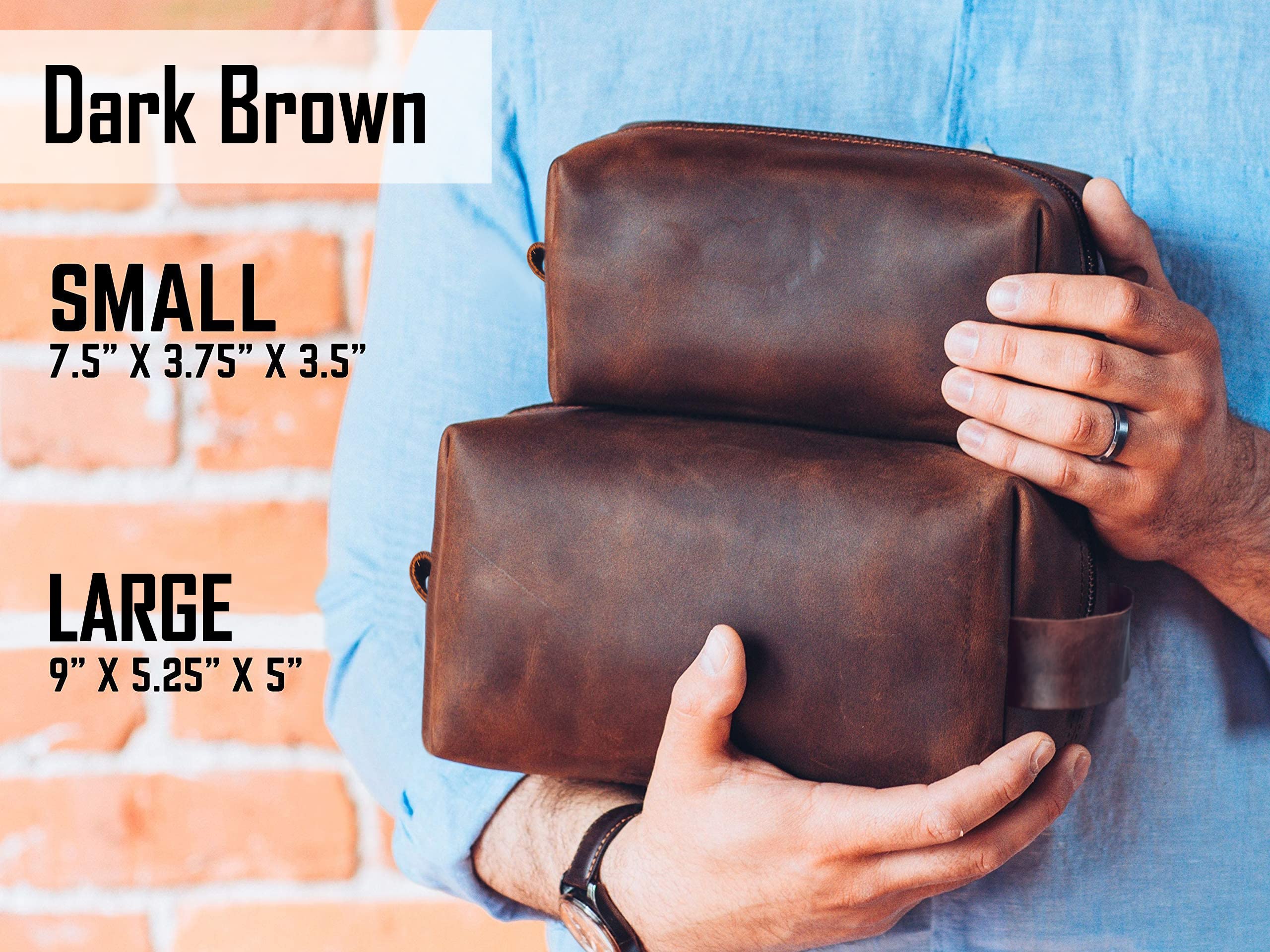 Viva Workshop 100% Genuine Leather Toiletry Bag Engraved Name or Initials – Crafted in USA – Personalized Travel Bag for Men – Customized Birthday, Anniversary, Father & Groomsmen Gift – Mens Waterproof Dopp Kit