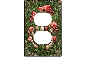Mushroom Duplex Outlet Covers Wall Plate, Nature Artistic Leaf Swirl Fall Green Plastic Standard Size Decorative Receptacle O
