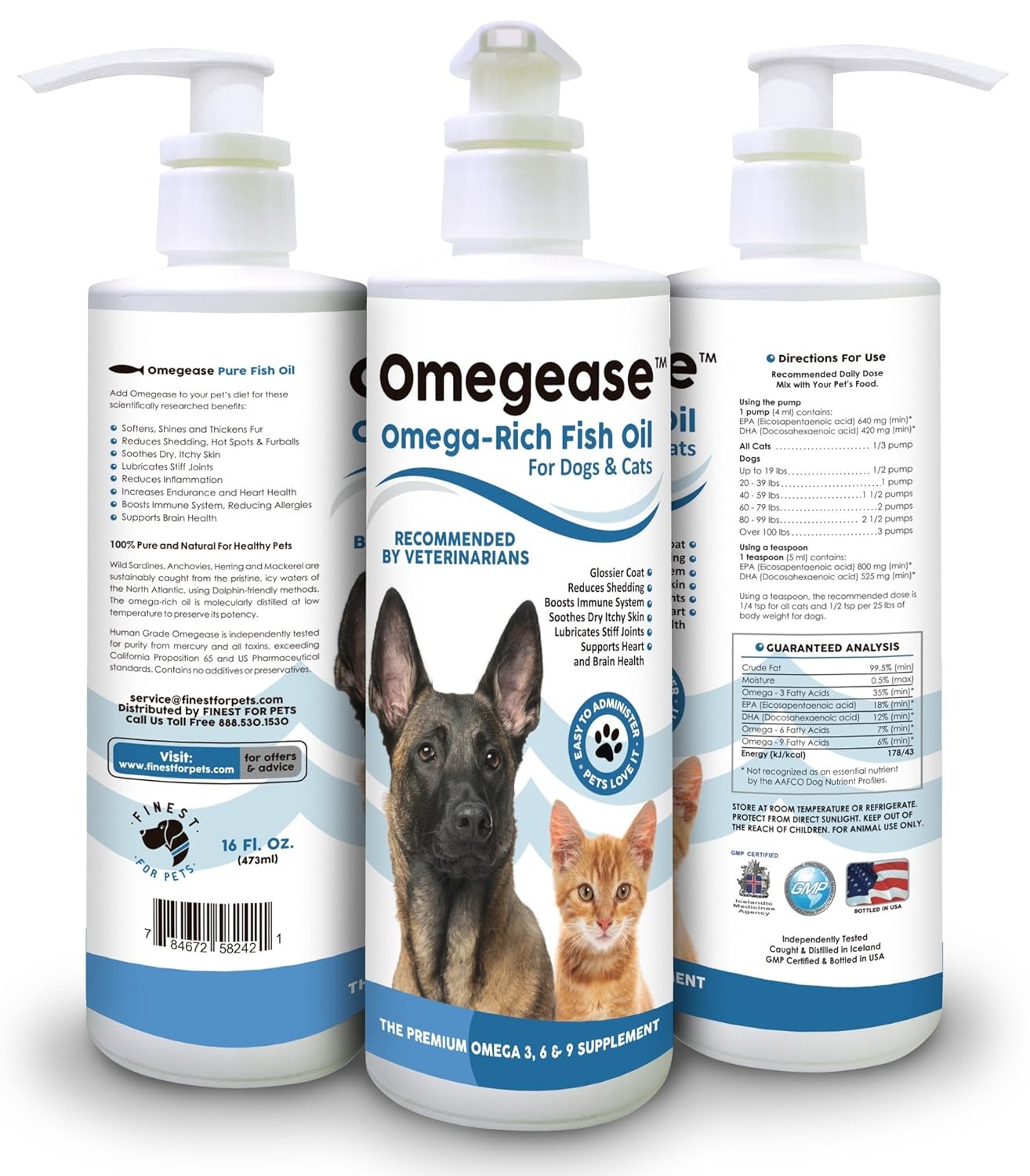 100 Pure Omega 3, 6 & 9 Fish Oil for Dogs and Cats Best For Skin