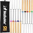 MalloMe Marshmallow Roasting Sticks - Smores Skewers for Fire Pit Kit - Hot Dog Camping Accessories Campfire Marshmellow 32 Inch Long Fork - 10 Pack