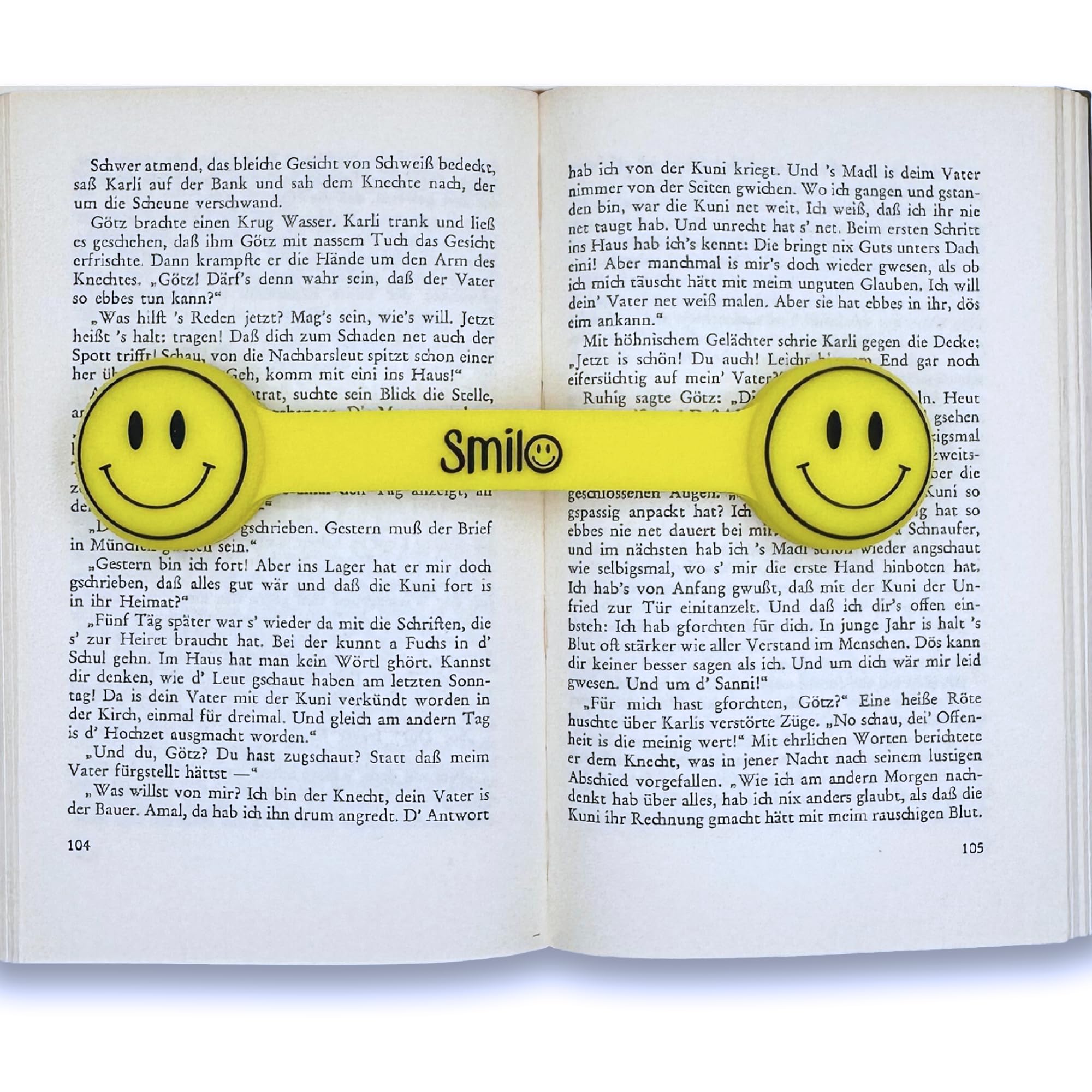 Smilo® Book Stopper, Colourful Page Holder for Relaxed Reading Pleasure, Adjustable Book Weight, Silicone Marker and Page Clip for Children and Adults in 4 Colours with Smiley Faces