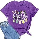 Women Happy Easter Shirts Funny Bunny T-Shirt Rabbit Graphic Tee Tops