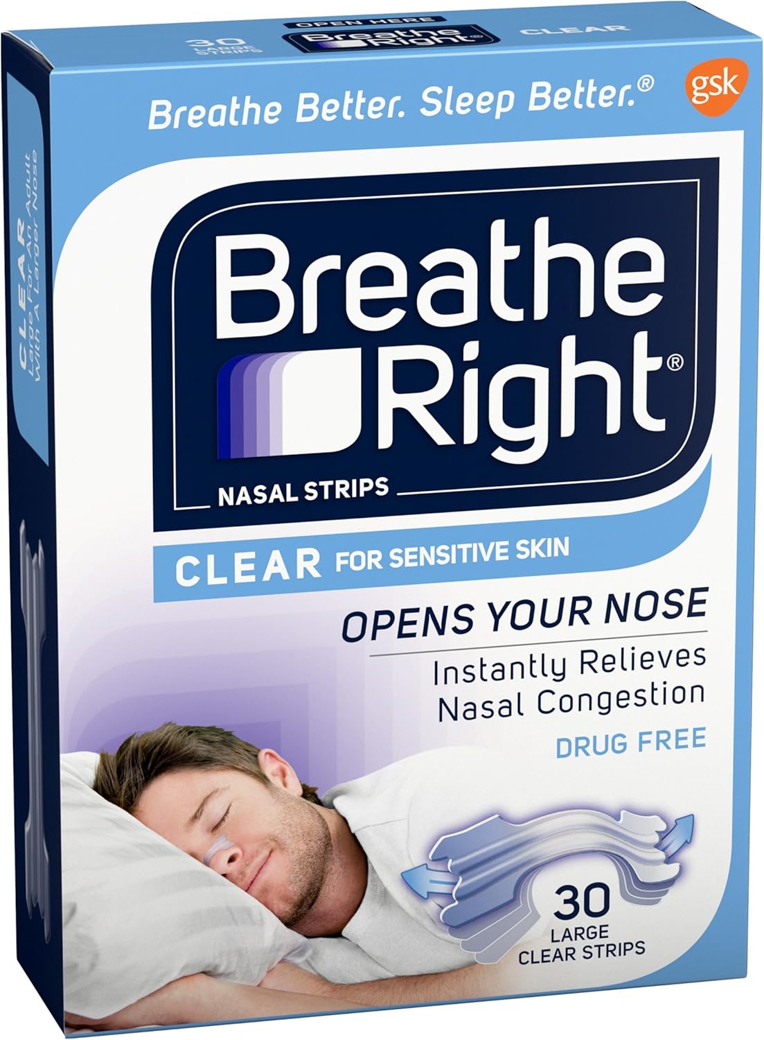 Breathe Right Nasal Strips Clear For Sensitive Skin Large 30 Each (Pack of 5): Health & Personal Care