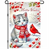 Christmas Garden Flag Winter Welcome Garden Flags Cute Cat Garden Flag Double-Sided for Seasonal Christmas Winter Farmhouse Decoration 12x18 inches