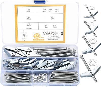 qxayxa 123 Pcs Plasterboard Fixings Wing Toggle Bolts Drywall Screws M3-M6