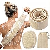 JouiiSiYa Natural Loofah Back Scrubber for Shower for Men and Women, Exfoliating Loofah Sponge with Soap Saver, 4-pcs