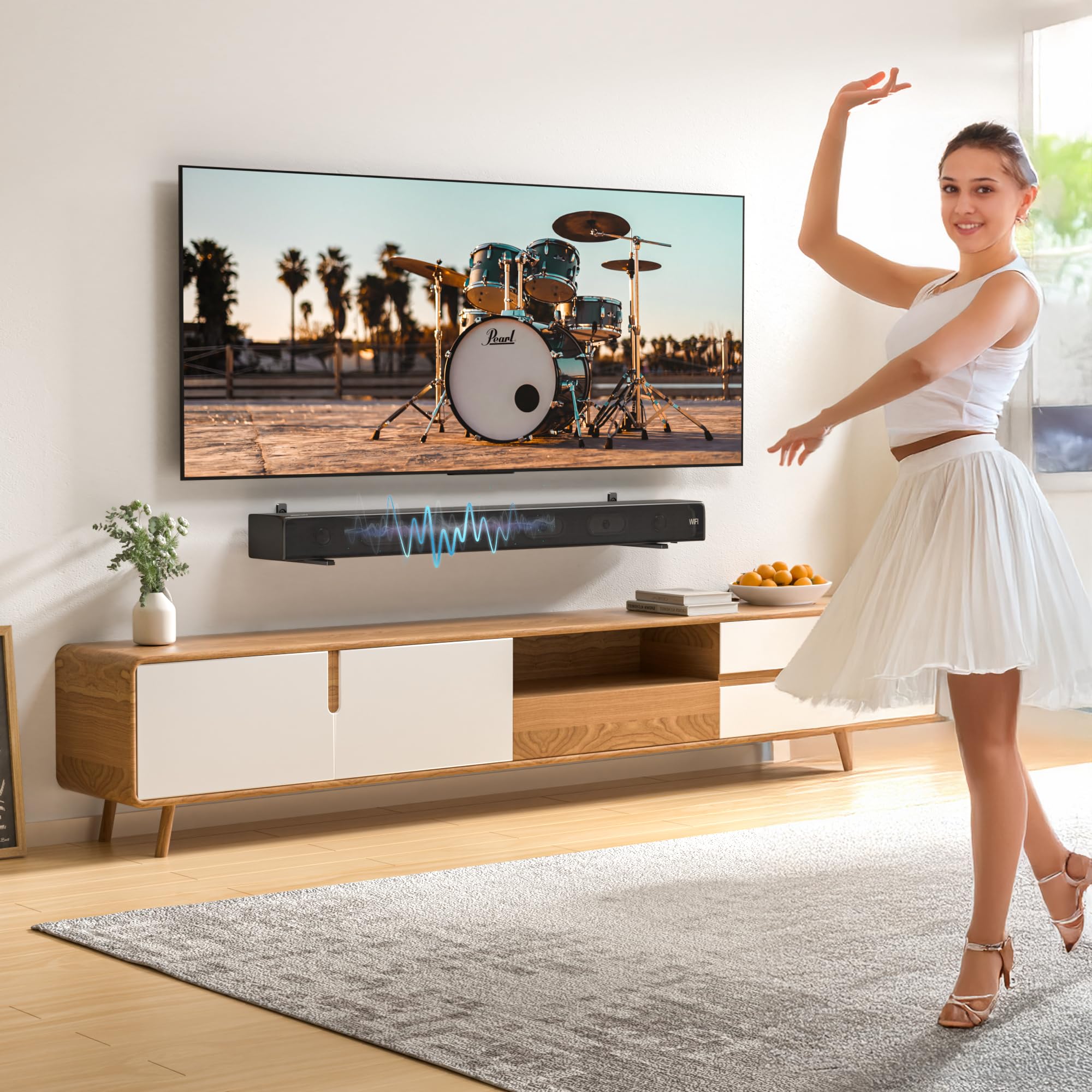 Soundbar Mounts Under TV for Bose, Sony, Saiyin, VIZIO, LG, Samsung, Roku - Dolby Atmos Compatible Soundbar Wall Mount Bracket, Sound Bar Shelf, Soundbar Stand Under TV Up to 20LB