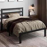 LoVinson Twin Size Metal Bed Frame with Headboard, Metal Slats, Black | Sturdy Platform Bed Frame for Kids, Easy Assembly Design, Strong Support Slats, Extra Under Bed Storage for Bedrooms