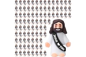 Bememo 100 Pcs Little Jesus Figures Jesus Loves You Original Design Rubber Pocket Toys Little Figures to Hide and Seek Sunday School Religious Party Share Gifts(Black)