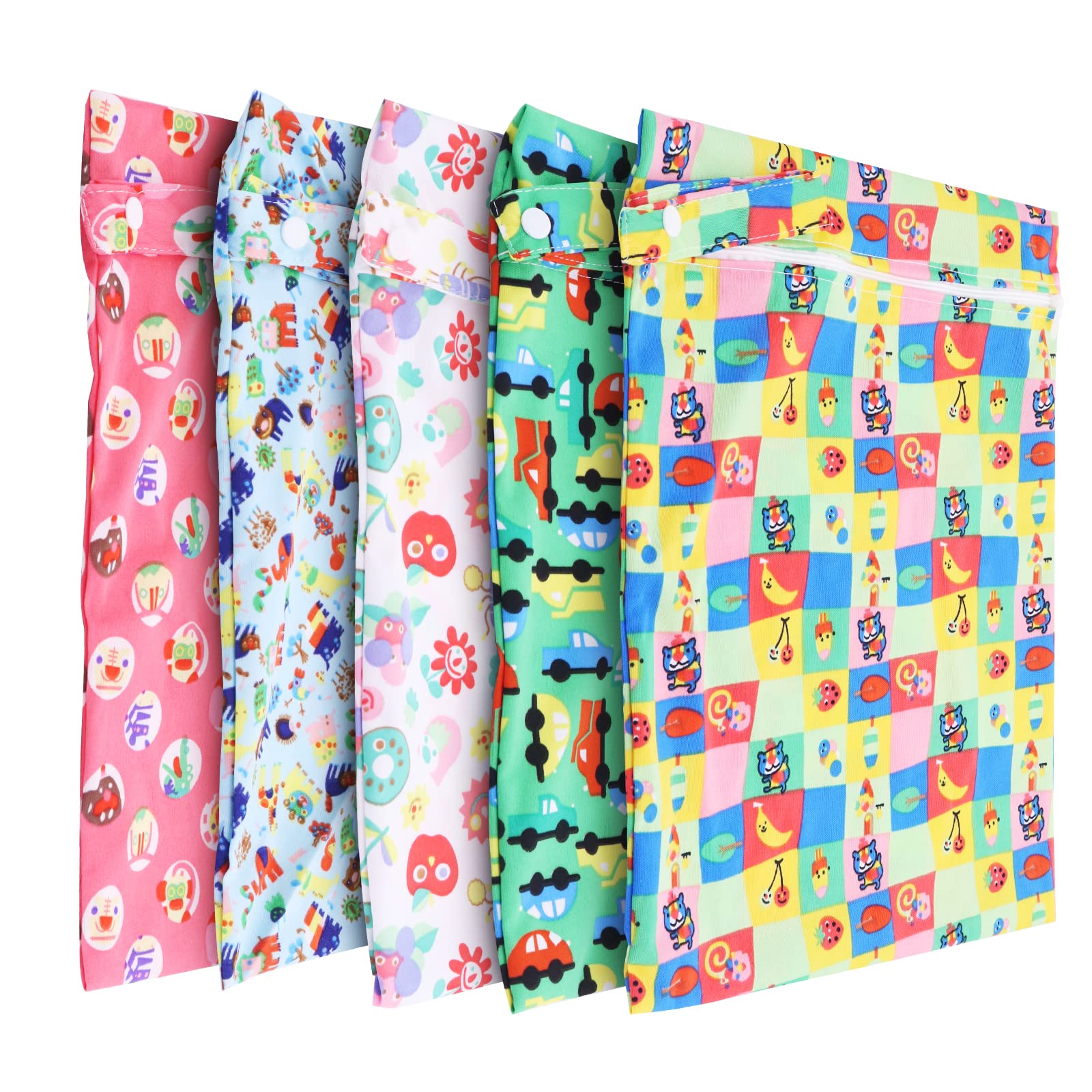 Yuhtech Wet Bag, 5 Pcs Wet Dry Bag Wet Suit Bag Nappy Bag for Cloth Waterproof Washable Travel Bag Organiser for Baby Diaper Travel Beach Pool Daycare Gym Bag, Multicolor (CAS-WET-NEW-5PS)