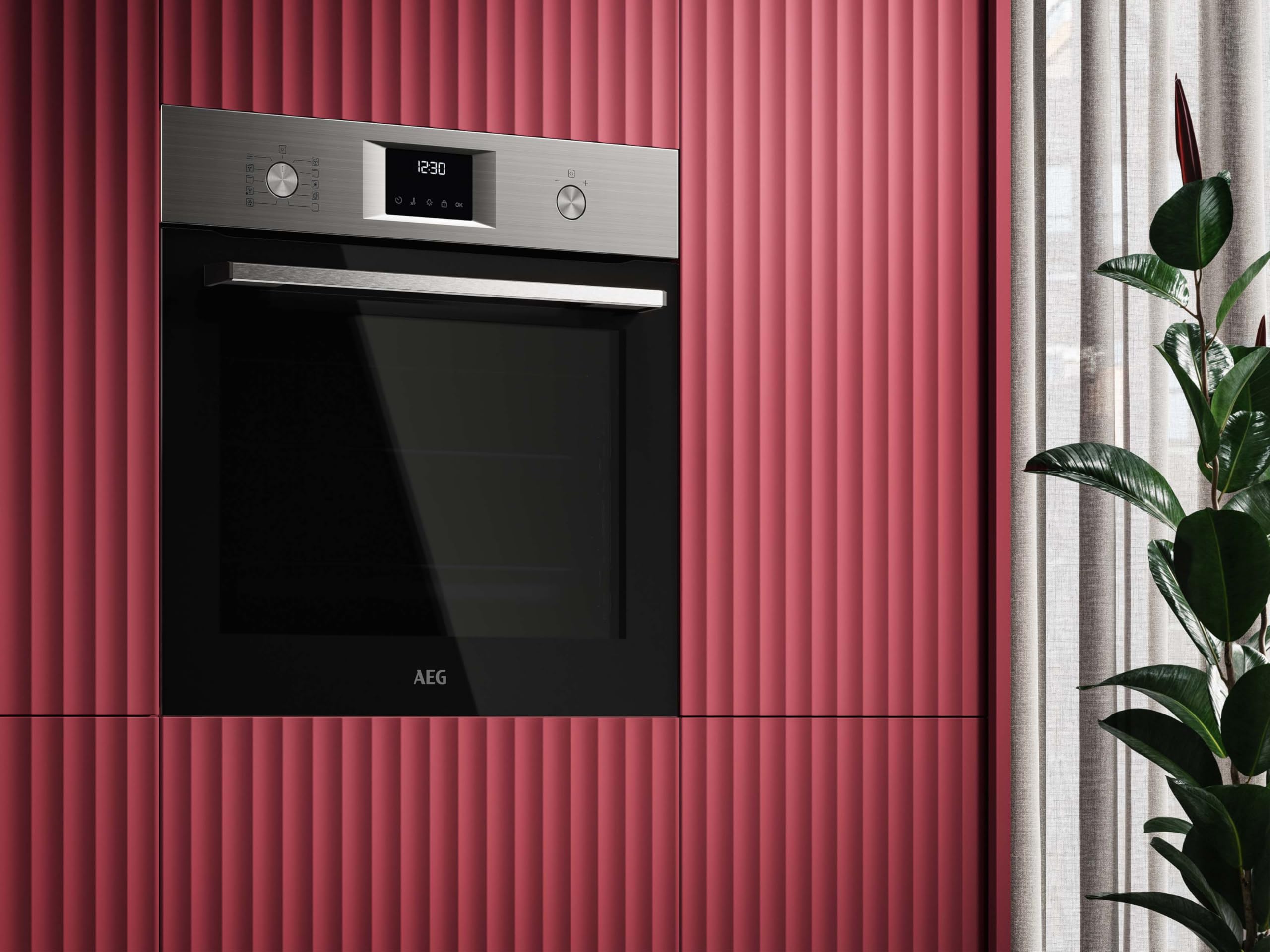 AEG Einbaubackofen, Serie 5 Ringheißluft: Gleichmäßige Garergebnisse auf 3 Ebenen, Pyrolyse Selbstreinigung, 45 Automatikprogramme, LED-Touchdisplay, Schnellaufheizung, Edelstahl, OU5PB40WSM 2