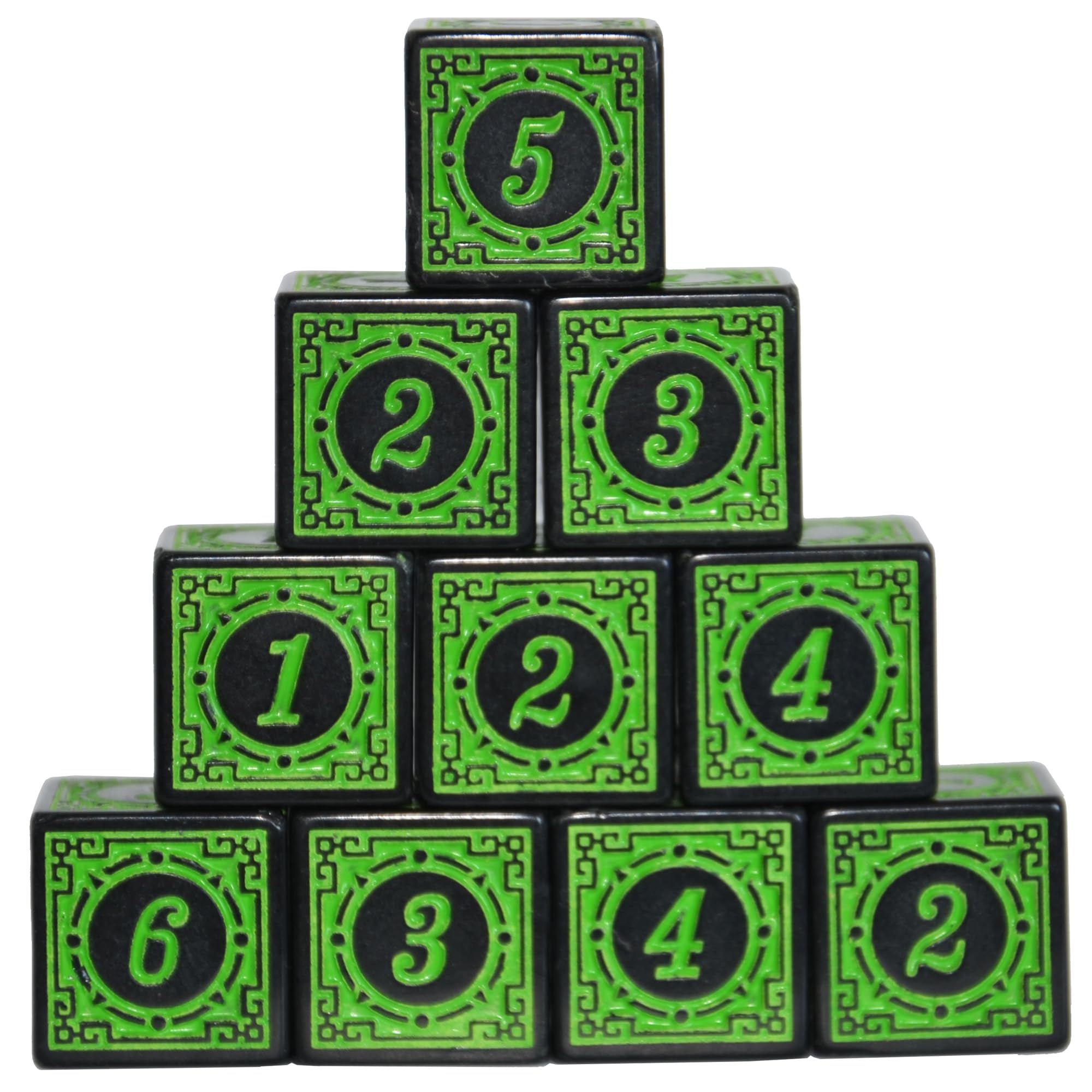 SmartDealsPro 10-Pack D6 Six Sides 16mm Dice Die for DND MTG PRG Wow Table Game Math Teaching… (Green Letter)