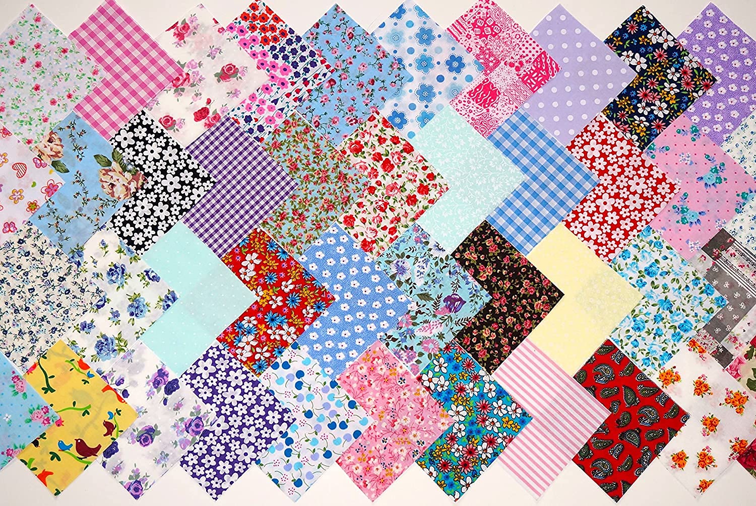 Polycotton Fabric Bundles Fat Quarter Squares Children Crafts Sewing Material/Gingham Check/Patchwork Sewing Quilting DIY/Polka Dot Fabric Scrapbook Craft 50x50cm (Printed Remnants (10 PCS)) — image 1