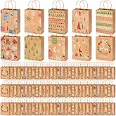 Cholemy 200 Pcs Christmas Gift Bags Bulk, 9 x 7 x 3 Kraft Paper Bags with Handle Goody Treat Bags for Xmas Party Favors Special Holiday Gifts, 10 Style(Classic Colors)