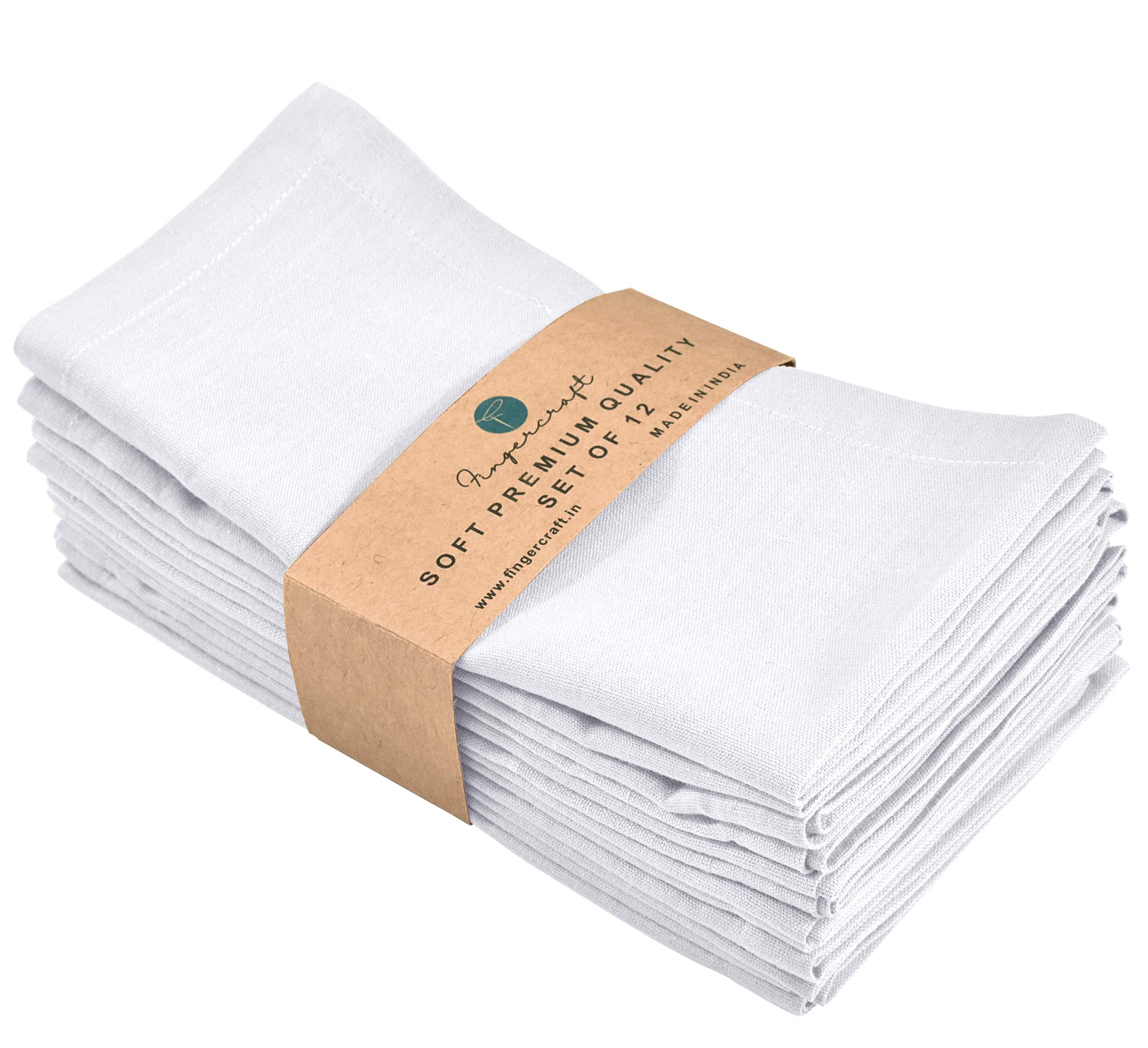 Fingercraft Dinner Cloth Napkins, Cotton Linen Blend Fabric 12 Pack White Easter Special, Premium Quality, Mitered Corners for Every Day Use Napkins are Pre Shrunk and Good Absorbency White