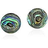 AeraVida 13mm Round Sterling Silver Stud Earrings | White Mother of Pearl Red Green or Blue Turquoise Black Onyx or Abalone Shell | Elegant Push Back Jewelry for Women in Shiny .925 Silver