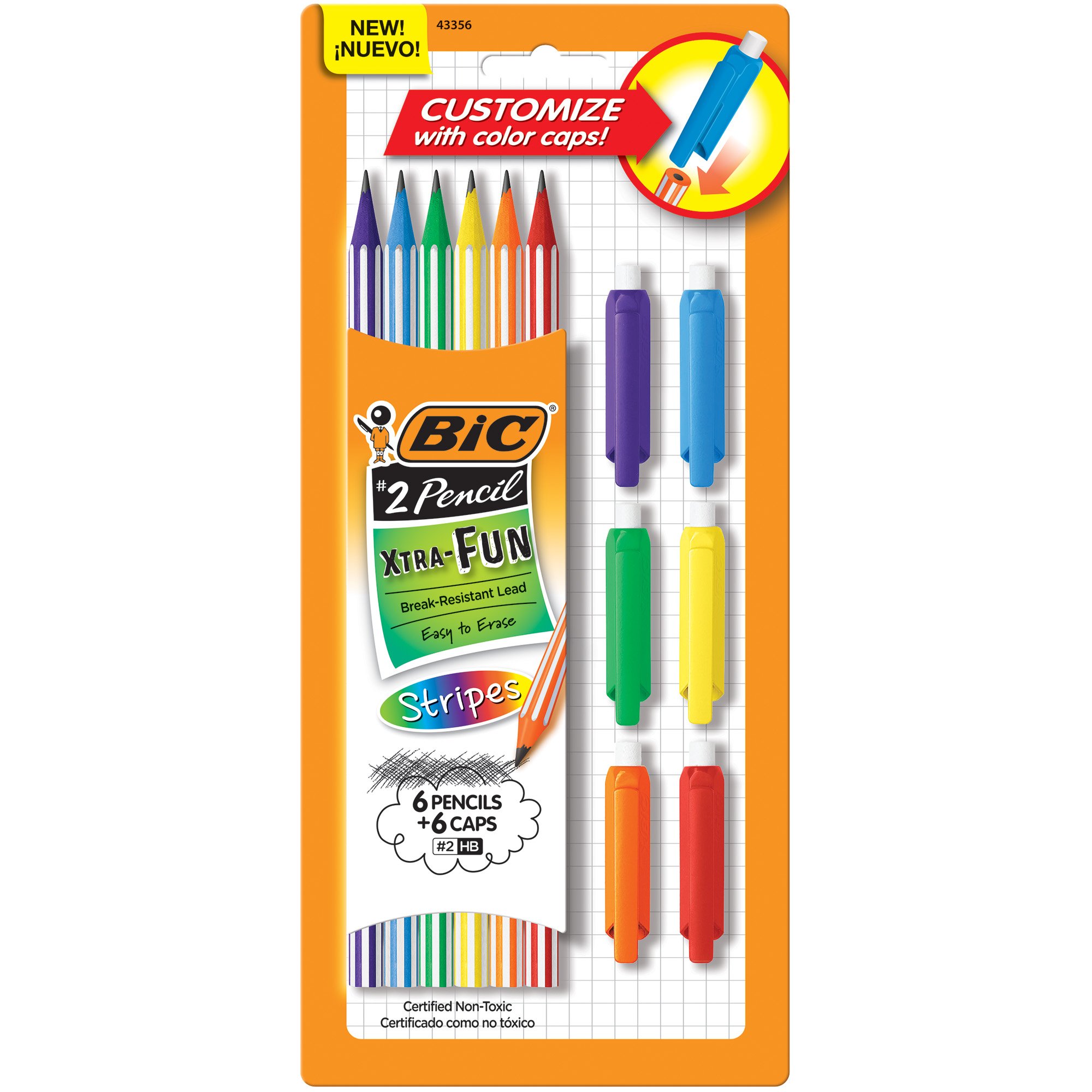 BIC Xtra-Fun Custom Graphite Pencil, 2 HB Lead, Black, Durable & Break-Resistant, Great For The Classroom, 6-Count