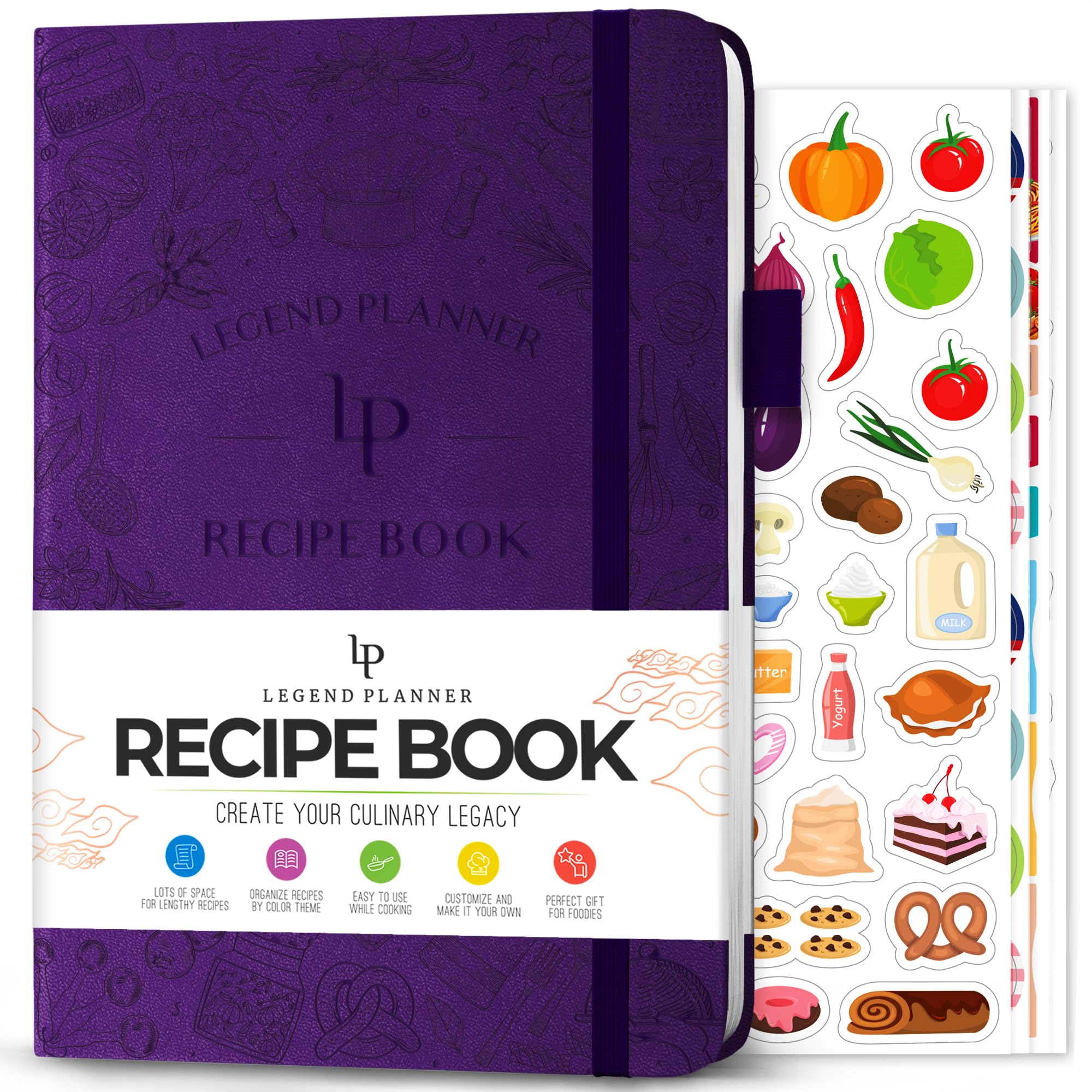 Legend Recipe Book – Blank Family Cookbook to Write In Your Own Recipes – Empty Cooking Journal – Personalized Cooking Notebook, Hardcover, A5-Sized, 58 Recipes In Total - Purple