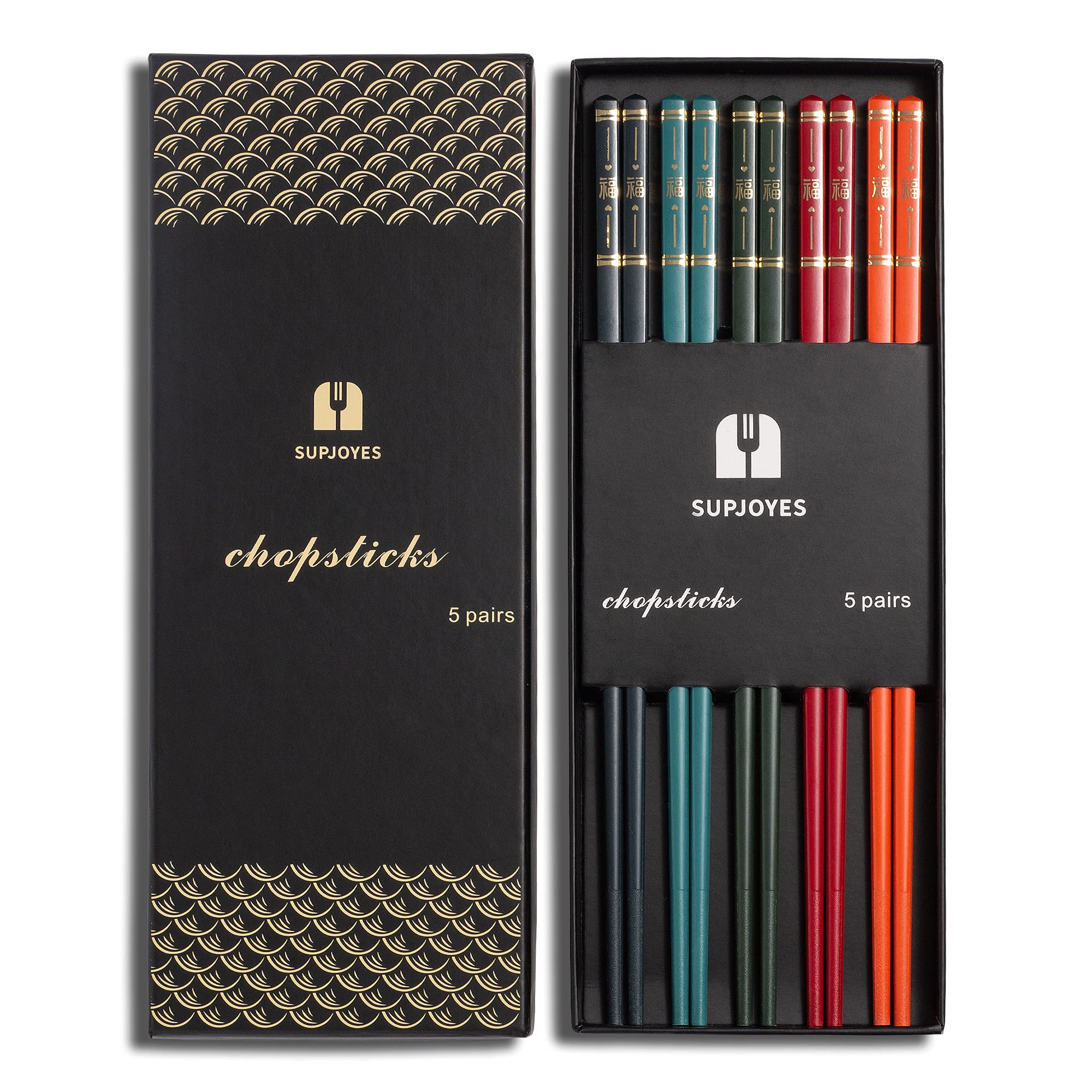 SUPJOYES Reusable Fiberglass Chopsticks - Multicolour Chinese Chopsticks Dishwasher Safe, 5 Pairs Gift Set — image 1