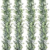 DearHouse 4 Pack Faux Eucalyptus Garland Plant, Artificial Vines Hanging Eucalyptus Leaves Greenery Garland for Wedding Backdrop Arch Wall Decor, 6 Feet/pcs UV Protected Indoor Outdoor