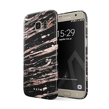 BURGA Hülle Kompatibel mit Samsung Galaxy S7 Edge Handy Huelle Schwarz Rose Gold Marmor Muster Black Marble Dünn, Robuste Rüc