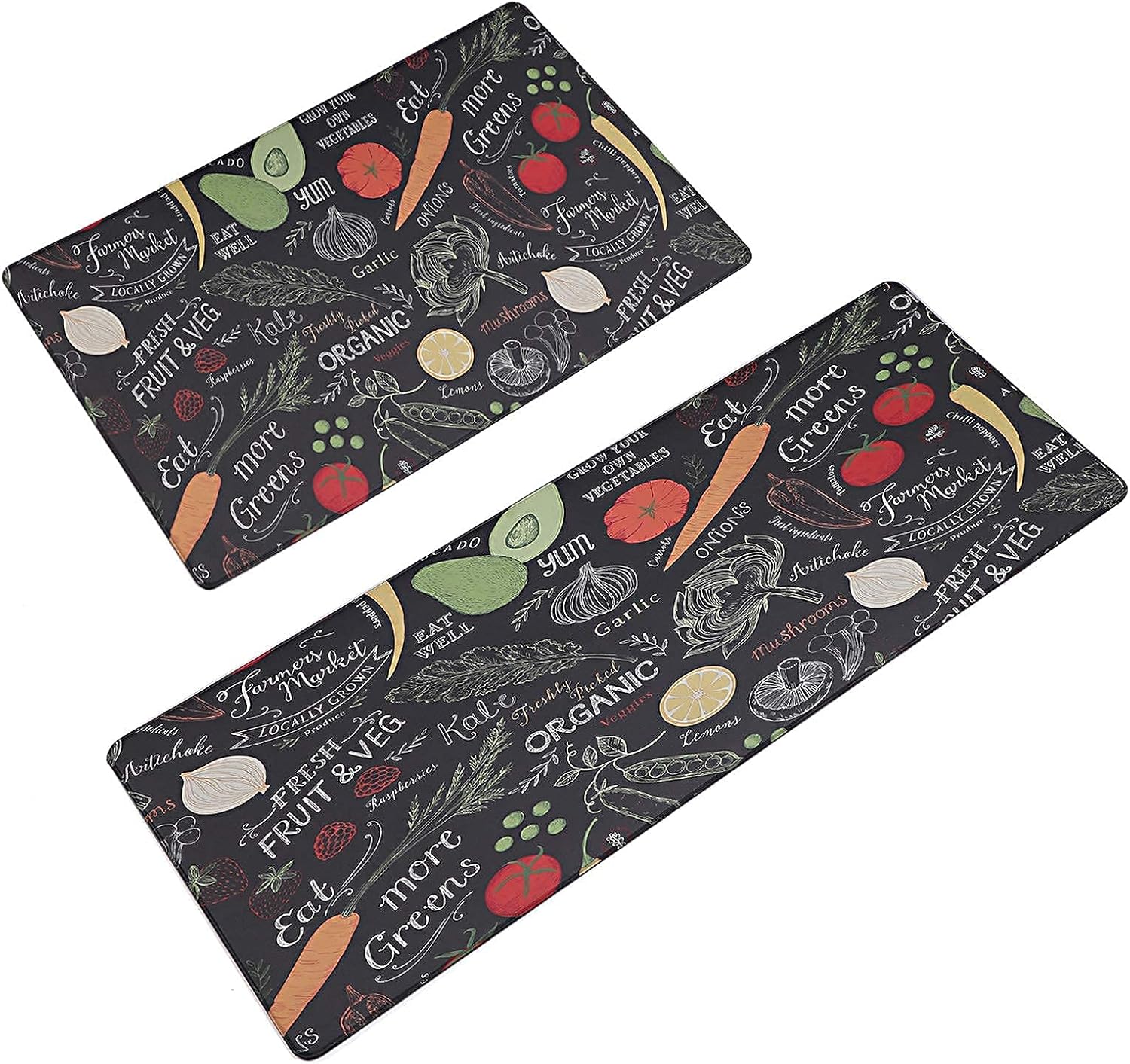 Kitchen Mat Rug 2 PCS Set Cushioned Anti-Fatigue,Waterproof Non-Slip Mats PVC Ergonomic Comfort for Kitchen,Floor Home,Office,Sink,Laundry,Vegetable, 17.7x29.5+17.7x47.2 in