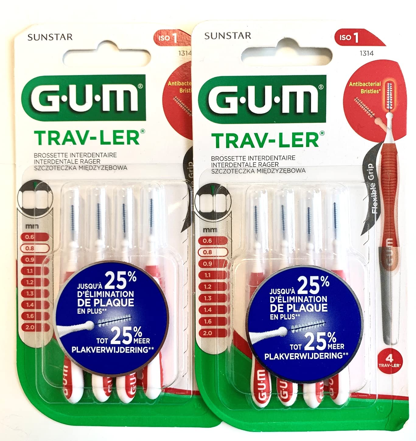 GUM Proxabrush Travler 4 Interdental Brushes Ref: 1314 0.8 mm (2)