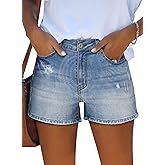 ZOLUCKY Jean Shorts Womens Summer High Waisted Denim Stretchy Ripped with Pockets