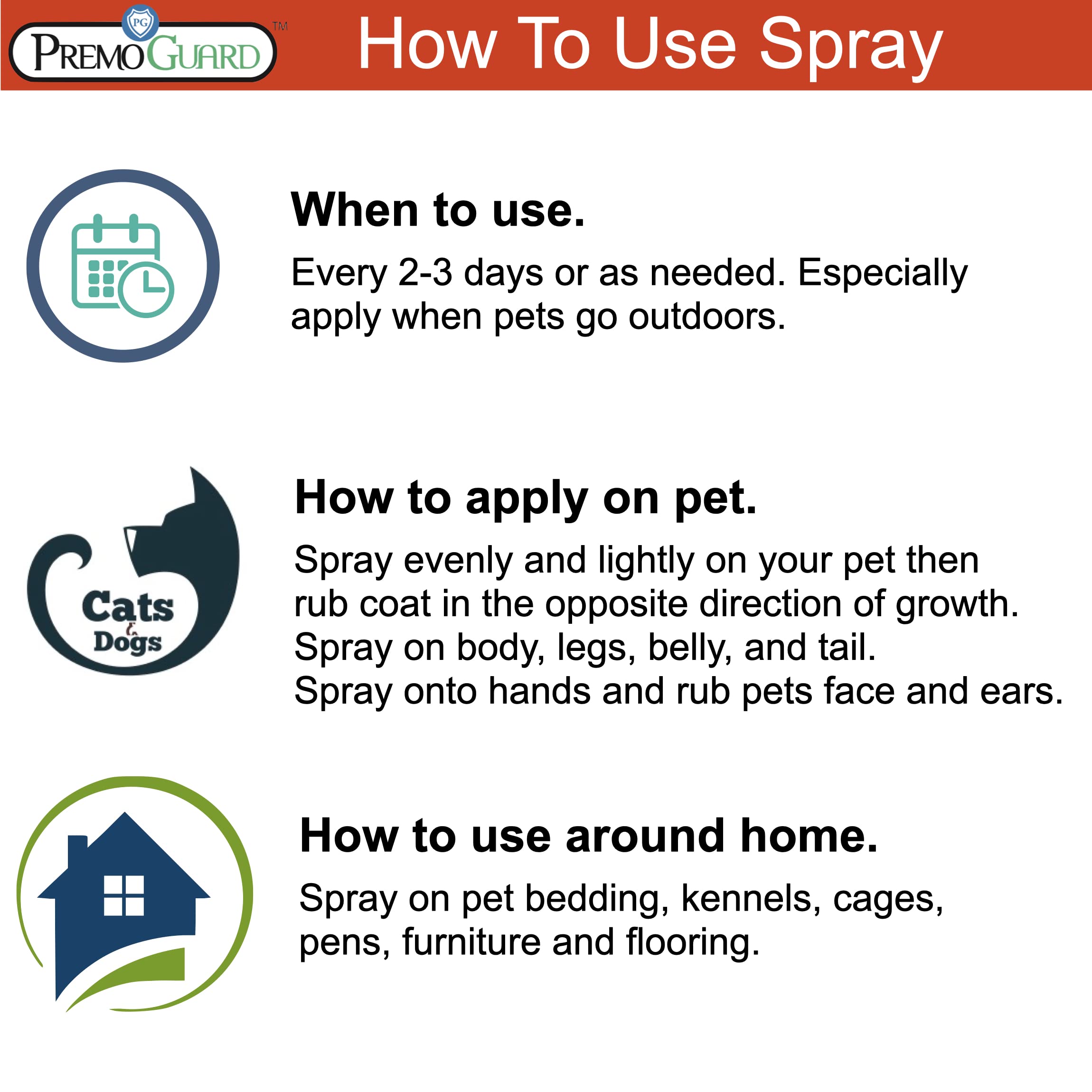 Premo Guard Pet Protector Spray - 32 oz - Kills Mites, Fleas, Ticks, & Mosquitoes - for Dogs, Cats, & Home - Natural Plant Based Oils for Control, Prevention & Treatment - Family Safe