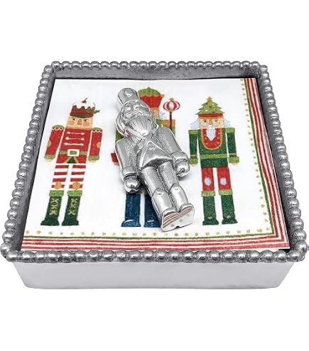 MARIPOSA Crossed Skis Napkin Box Set - Handmade Recycled Aluminum, Includes Napkins & Weight (Silver)