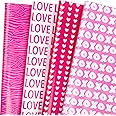 LeZakaa Pink Wrapping Paper Sheet - Folded Flat - Heart/XO/LOVE/Tiger Skin for Valentine's Day, Birthday - 19.6"x 27.5" x 12 