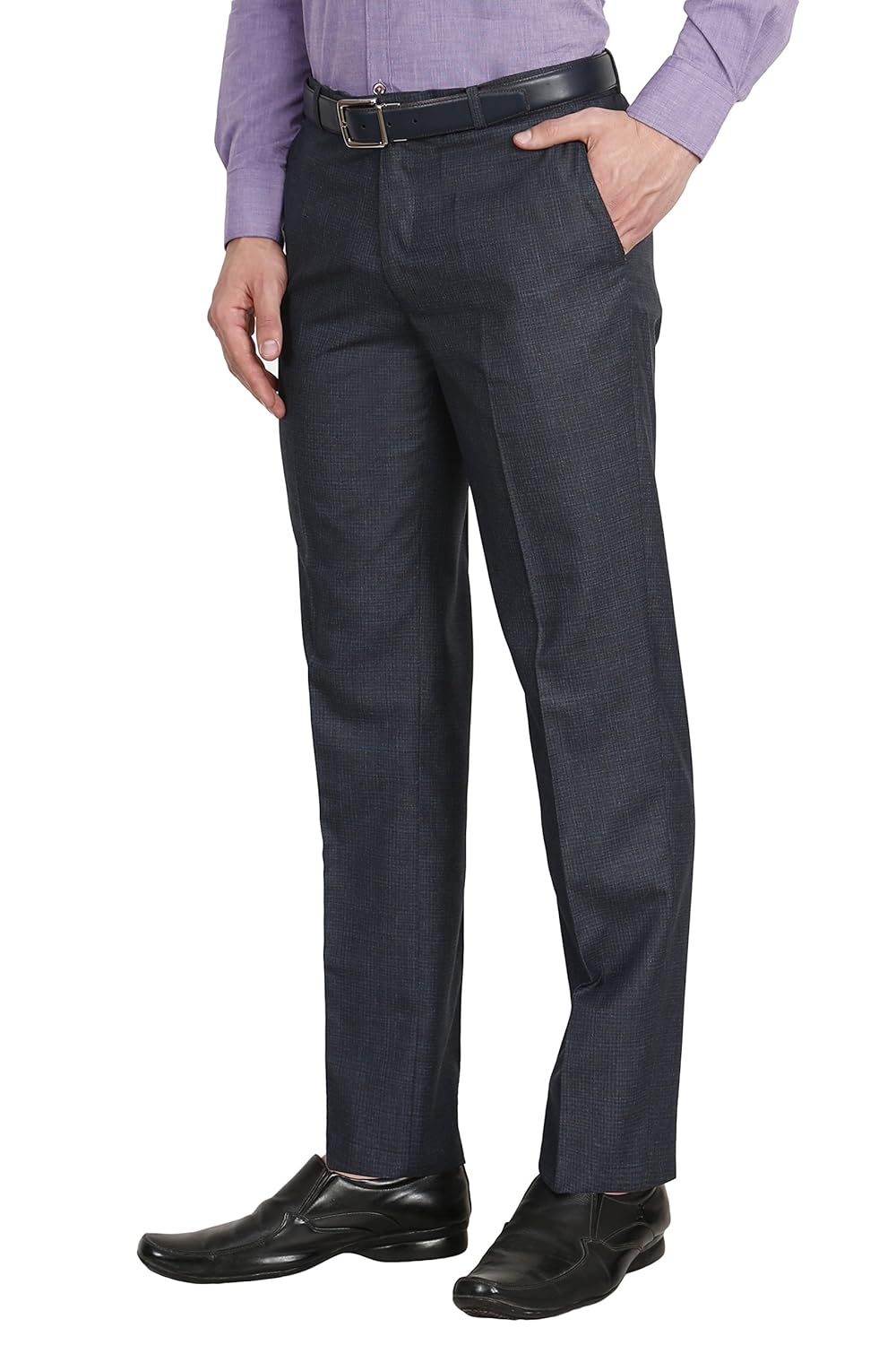 mchenry men's regular fit poly viscose checkered formal trousers