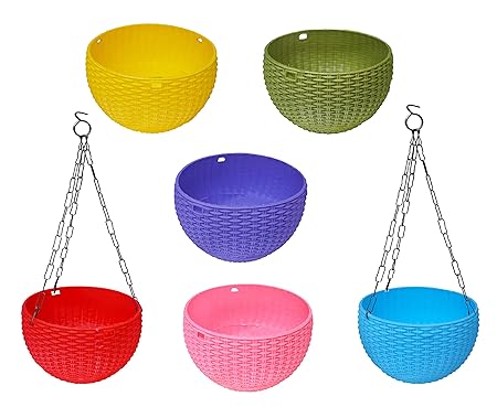 Her Home Plastic Hanging Pots, Black, 8 Inch, Set of 3