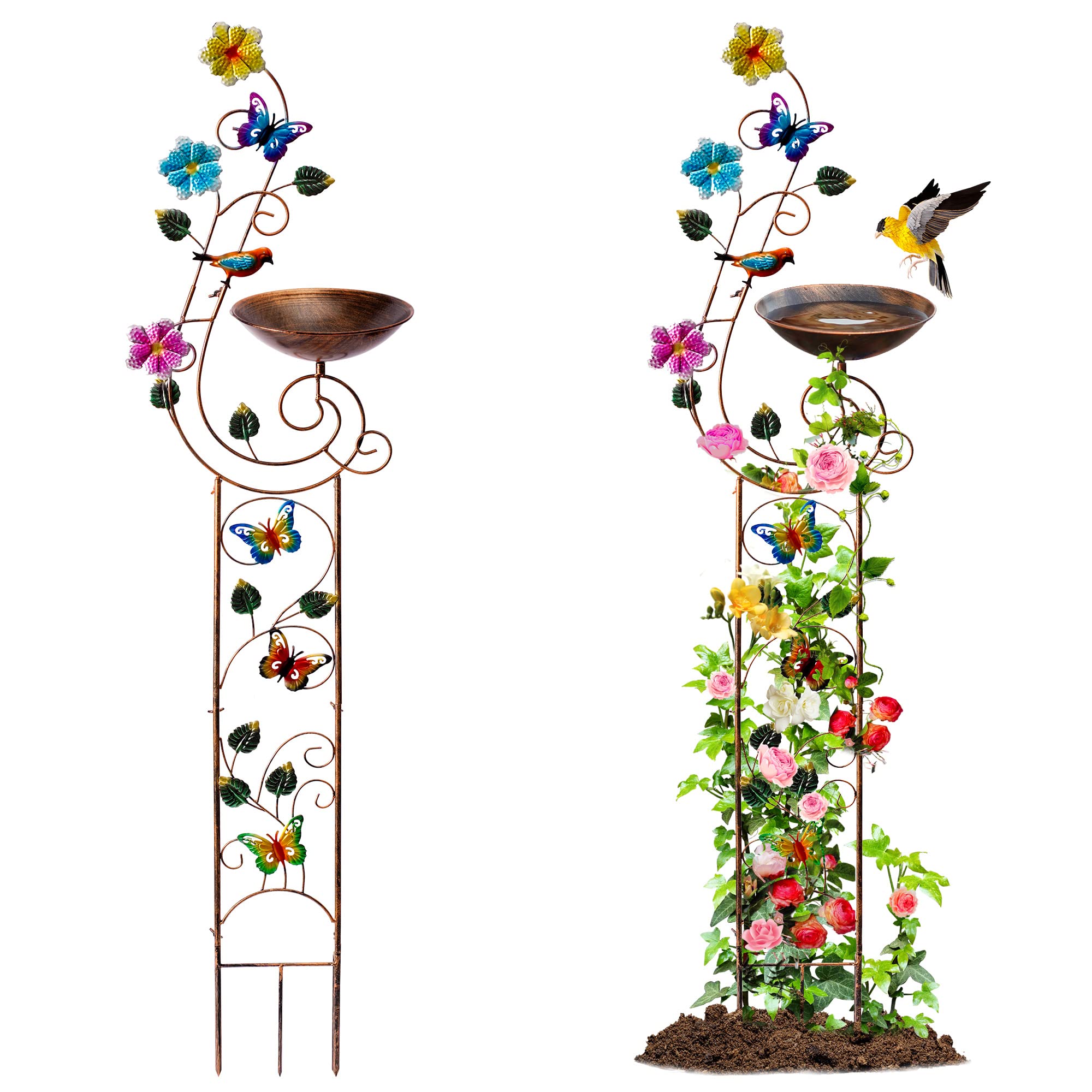 Photo 1 of YYWMWM 57" Height Metal Bird Bath with Trellis for Outdoor, Vintage Decorative Bird Baths, Small Garden Plant Support, Antique BirdBath for Climbing Plants with Detachable Iron Bowl (Butterfly)