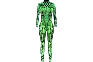 Panegy Women Men Skeleton Jumpsuit Adult Onesie 3D Skull Halloween Costume Romper Full Bodysuit Stretch Fit