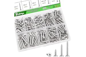 RUIBAPA 200PCS Stainless Steel High Hardness Wood Screws Assortment Kit, 3 Sizes #8×1/2",#8×3/4",#8×1",Phillips Drive Flat Head, Wood Screws, Screws, Assorted Screws, Screws Set,Sheet Metal Screws Assorted