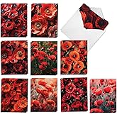 The Best Card Company 20 Assorted Valentine's Day Notecards Bulk Box Set 4 x 5.12 Inch with Envelopes (10 Designs, 2 Each) Passion Red Flowers AM10538VDG-B2x10