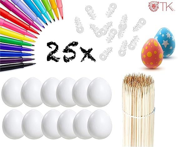 XXL Osterset Ostereier zum Basteln / Aufhängen / Bemalen mit 25x Kunststoffeier Plastikeier Eier Plastik, Kunststoff, 90x Hol
