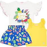 Tommy Bahama Girl's Casual 3-Piece Set - Short Sleeve Graphic Print T-Shirt, Tank Top, and Shorts - Summer Outfit for Kids