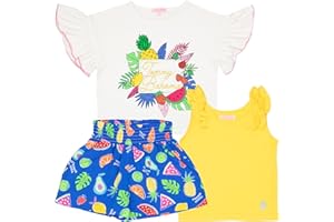 Tommy Bahama Girl's Casual 3-Piece Set - Short Sleeve Graphic Print T-Shirt, Tank Top, and Shorts - Summer Outfit for Kids