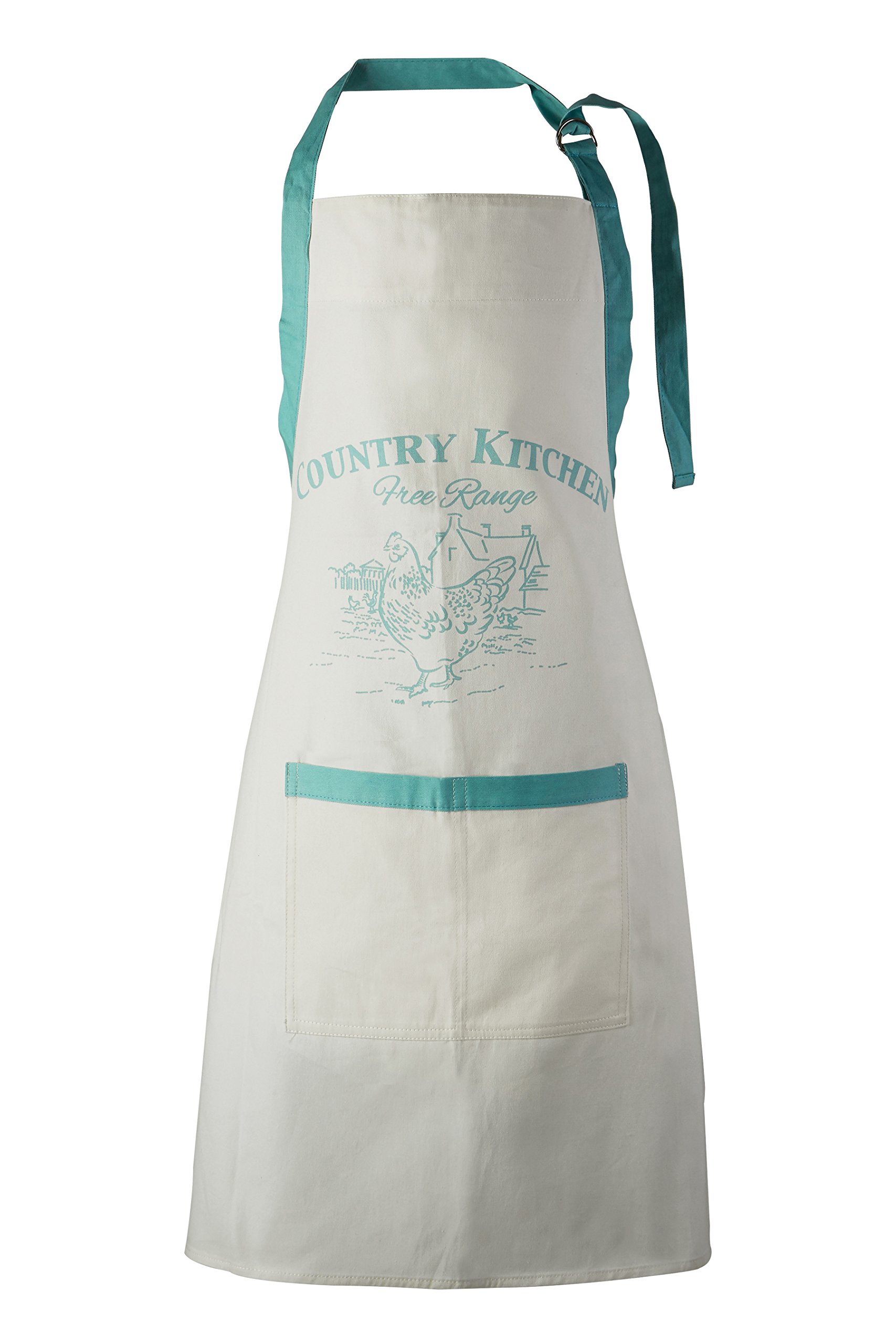 Premier Housewares Aprons for Women 100% Cotton Baking Apron Neck Strap Teal Kitchen Aprons Cooking Apron for Teenagers White Cotton Apron 87 x 69cm