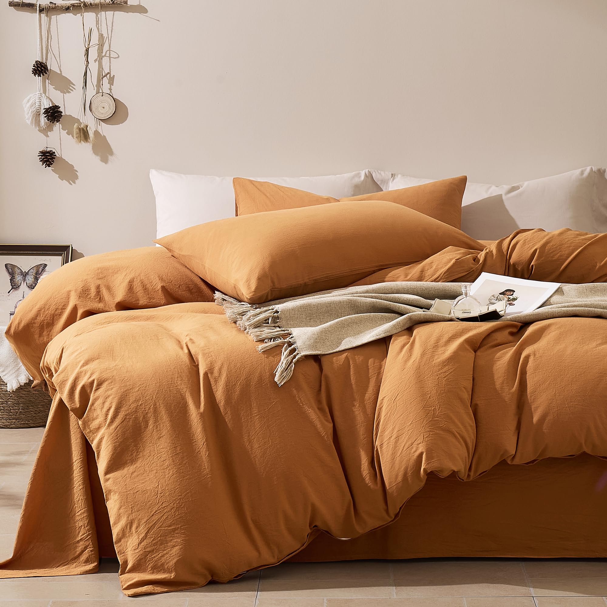 Photo 1 of JELLYMONI Duvet Cover Queen Size - 100% Washed Cotton Comforter Cover with Linen-Like Texture, Breathable & Soft Bedding for Modern Home, Guest Room and Everyday Use,1 Duvet Cover & 2 Pillowcases