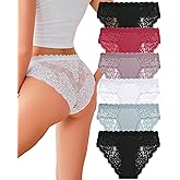 ALL OF ME Sexy Underwear for Women Lace Bikini Panties Low Rise Cotton Hipster Stretch Ladies Cheeky Panty 6 Pack