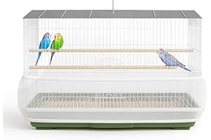 KNUTI Universal Bird Cage Seed Catcher Universal Mesh Skirt Cover Stretchy Small Animal Cages Cover Pet Removable Durable Protector (White, Medium)