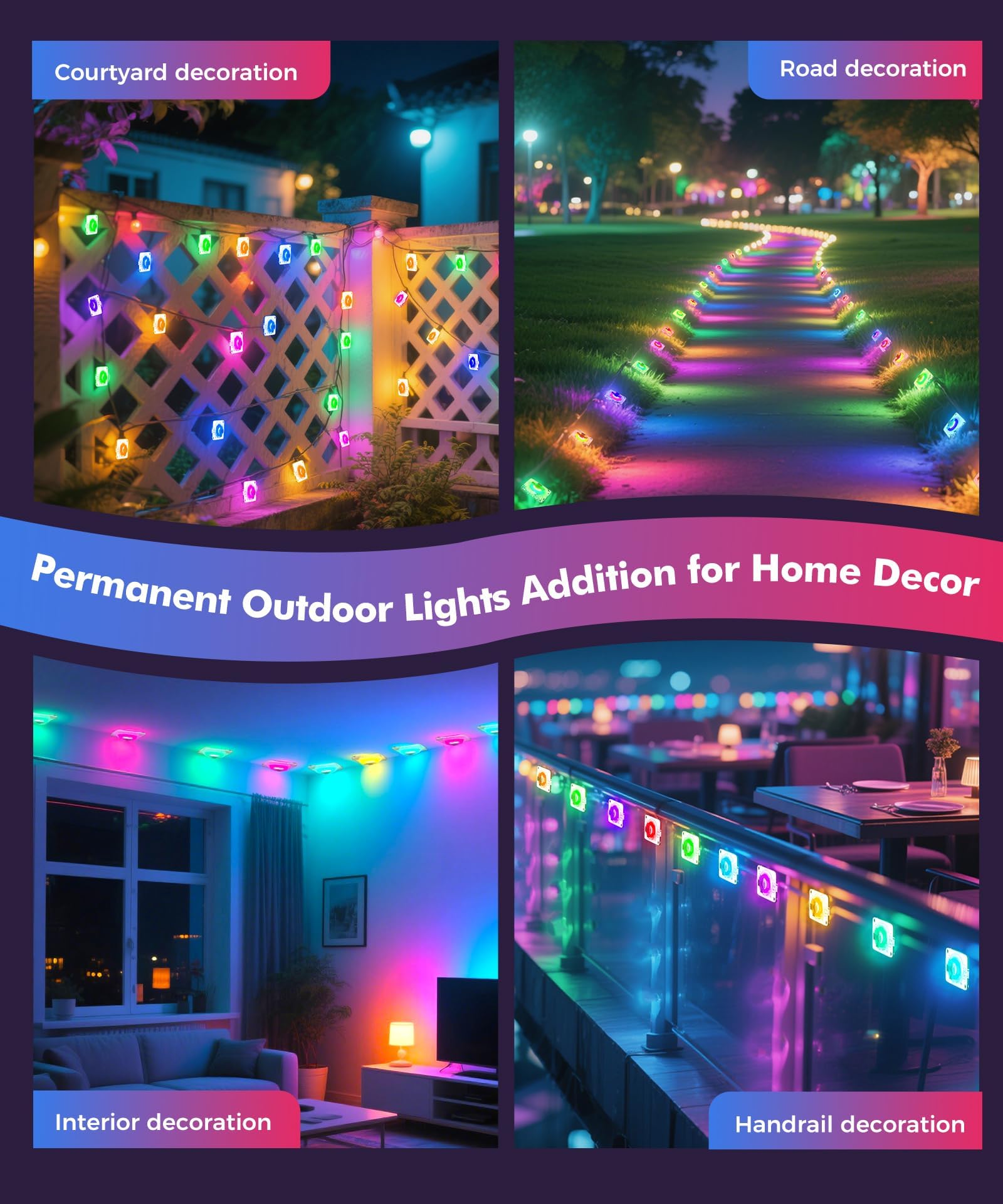 POOFZY Permanent Outdoor Lights for House,100ft RGB+IC Smart Outdoor Decor, 50 Scene Modes,App/Remote Control,IP67 Waterproof,for Christmas,Halloween,Daily & Holiday Party Decor,House Roof Lighting