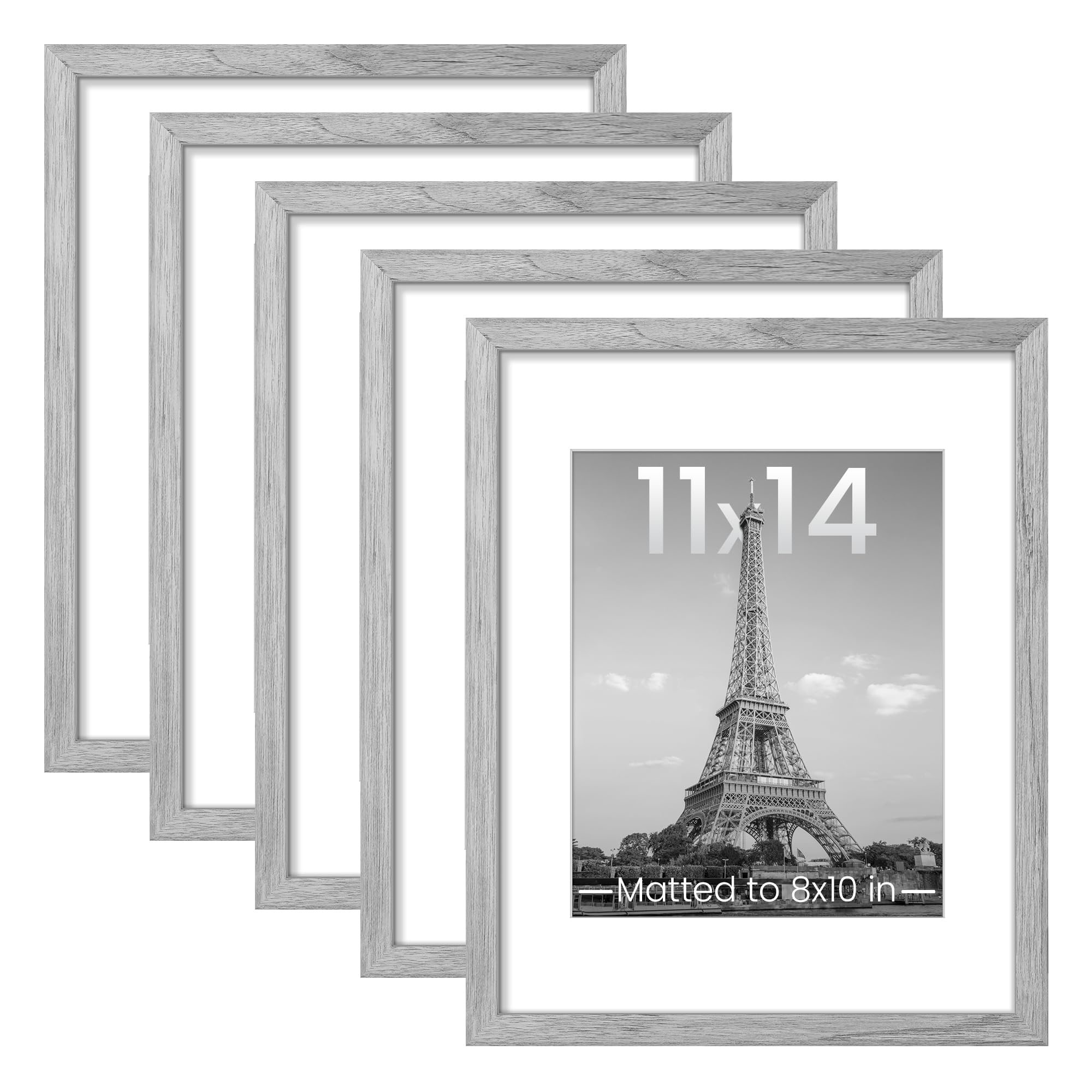 Photo 1 of ***PARTIAL SET/ONLY 3**** upsimples 11x14 Picture Frame Set of 5, Display Pictures 8x10 with Mat or 11x14 Without Mat, Wall Gallery Photo Frames, Gray