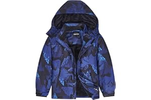 UMMTOM Boys Waterproof Ski Jacket Warm Winter Fleece Snow Coat Kids Outdoor Hooded Snowboard Jacket