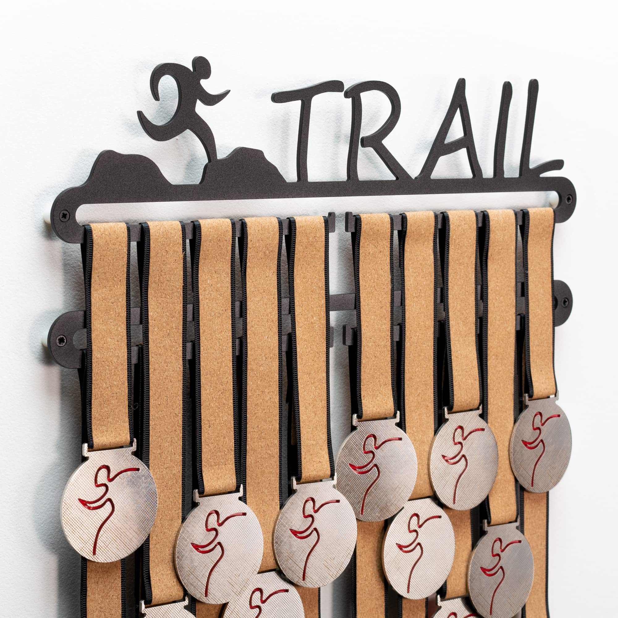 Qthrone Trail Running Medal Display Double Hanger Black, Running Medal Holder, Runner Medal Display Rack