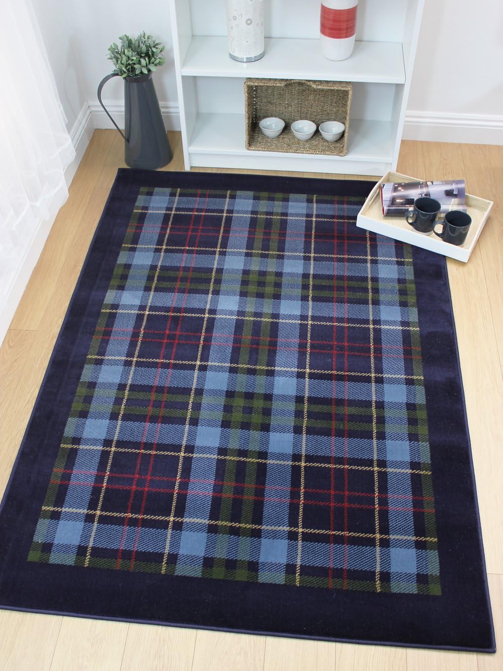 Quality Traditional Tartan Design Oblong Rug in Various Colours and Sizes Carpet (Blue